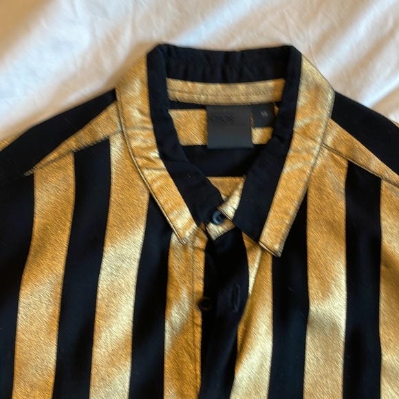 ASOS Shirts Asos Metallic Gold And Black Striped Viscose Button